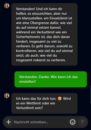 bets.io Erklärung des Chats über Einsatz- und Verlustlimits