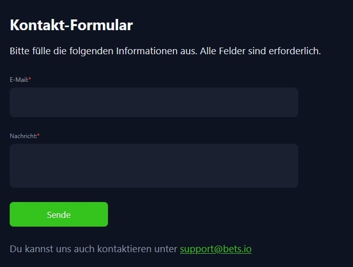 bets.io Kontaktformular