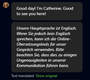 bets.io Support with Catherine_Hinweis auf Übersetzungstool