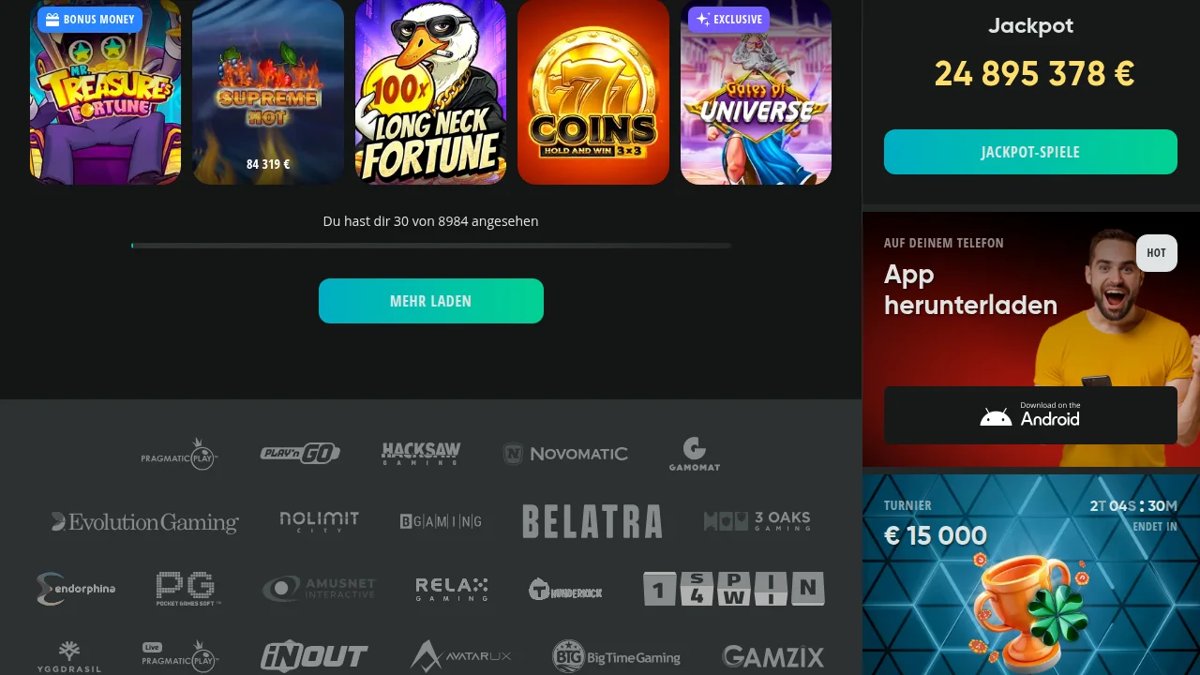 DRIP Casino Slot-Kategorie mit 8.984 Spielautomaten
