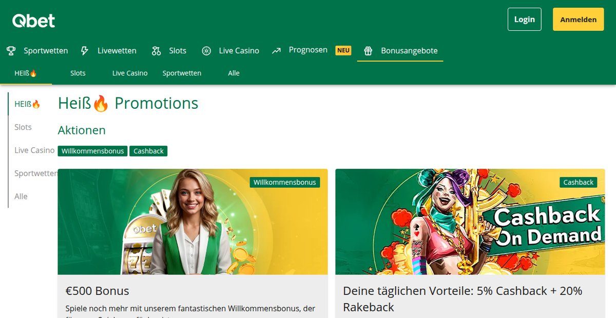 Qbet Casino-Bonus: 100 % bis 500 € auf die erste Einzahlung