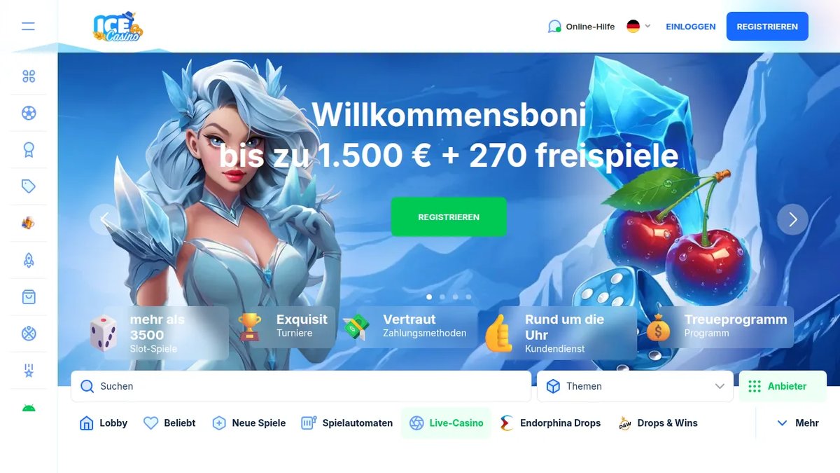 Ice Casino Willkommensbonus bis 1.500 € und 270 Freispiele