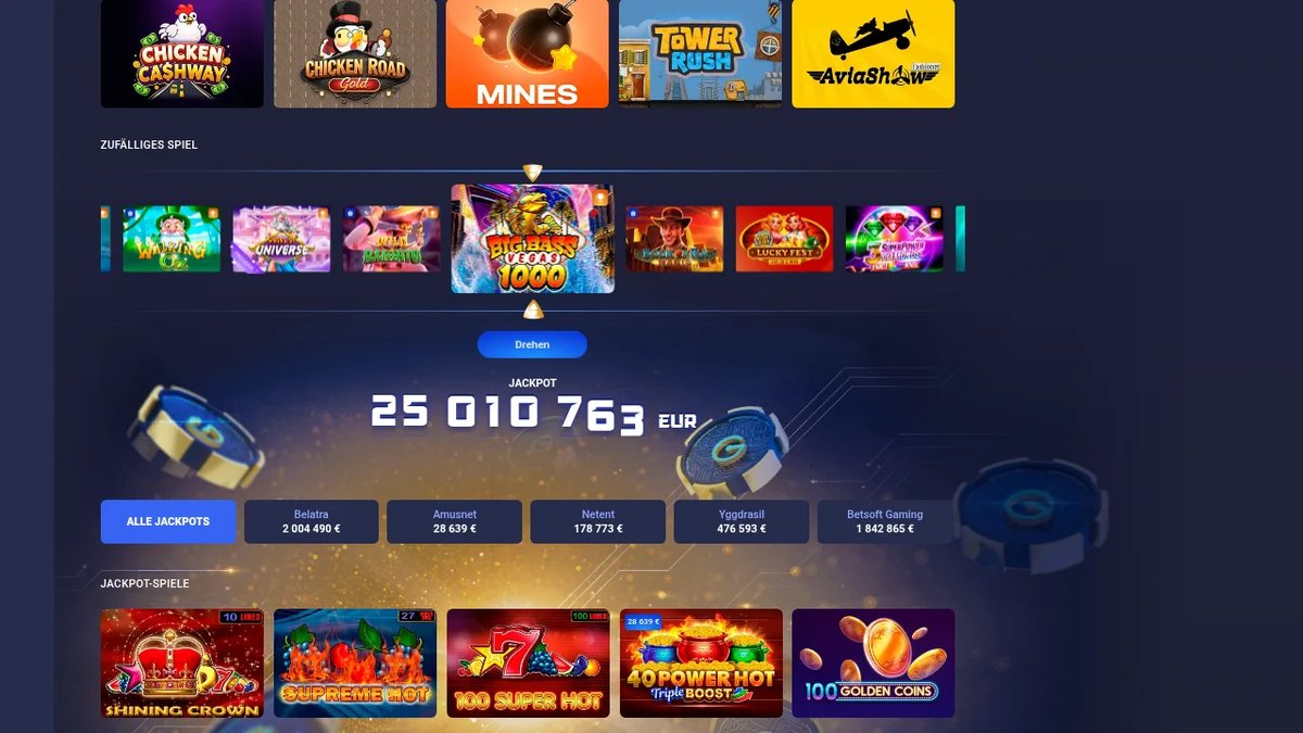 Legzo Jackpot-Bereich mit Jackpots von Belatra, Amusnet, NetEnt, Yggdrasil und Betsoft