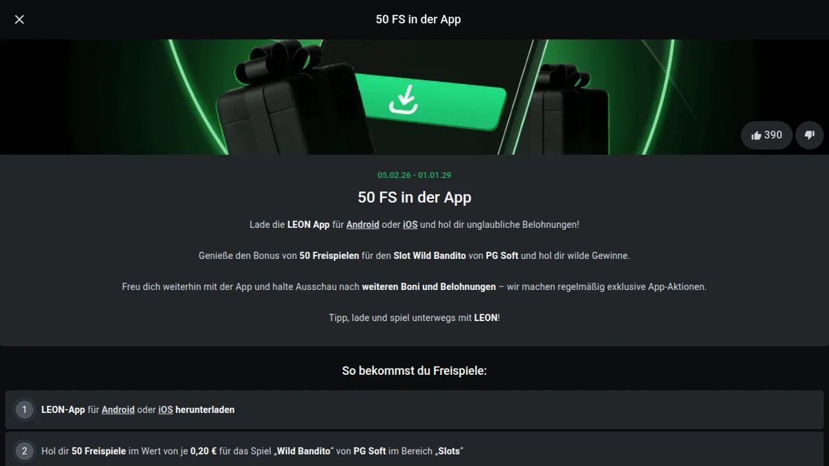 Leon Casino App: App-Bonus mit 50 Freispielen für Wild Bandito
