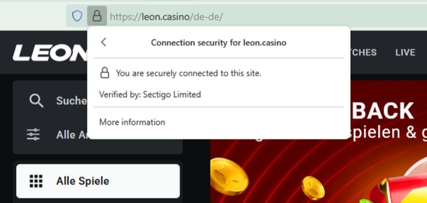 Leon Casino: SSL-Zertifikat