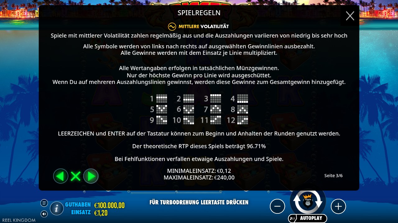 Spielregeln von Bigger Bass Bonanza mit mittlerer Volatilität, RTP 96,71 % und Einsatz von 0,12 € bis 240 €