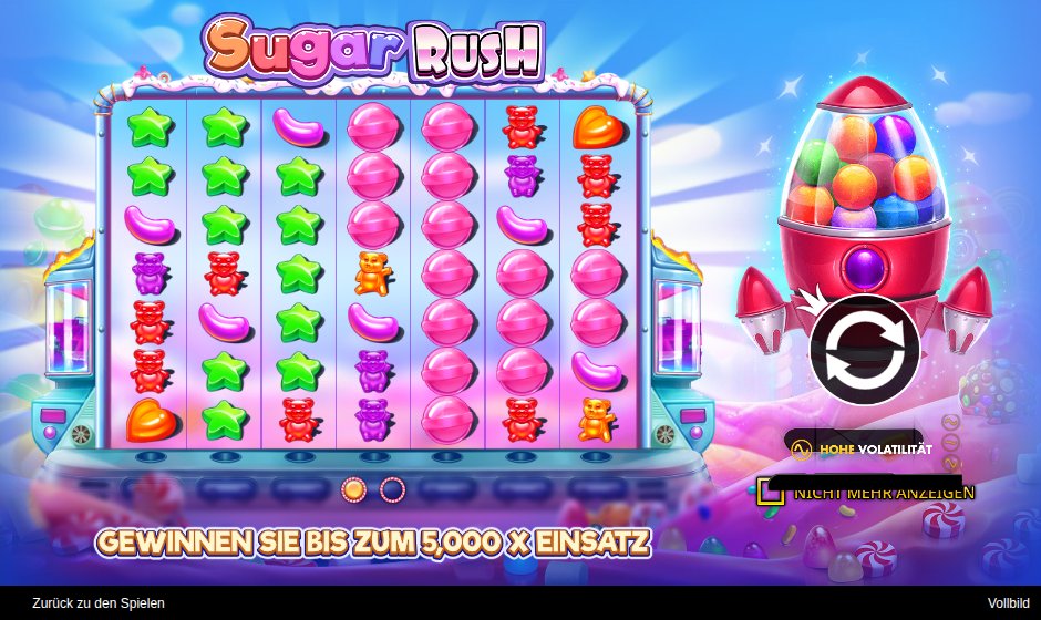 Sugar Rush auf der Spielseite von Pragmatic Play mit bis zu 5.000x Einsatz