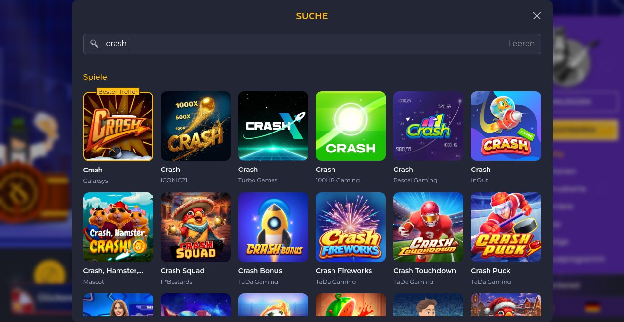 Crash-Spiele bei Rolling Slots: Suchergebnisse von Galaxsys, ICONIC21, Turbo Games und weiteren Studios