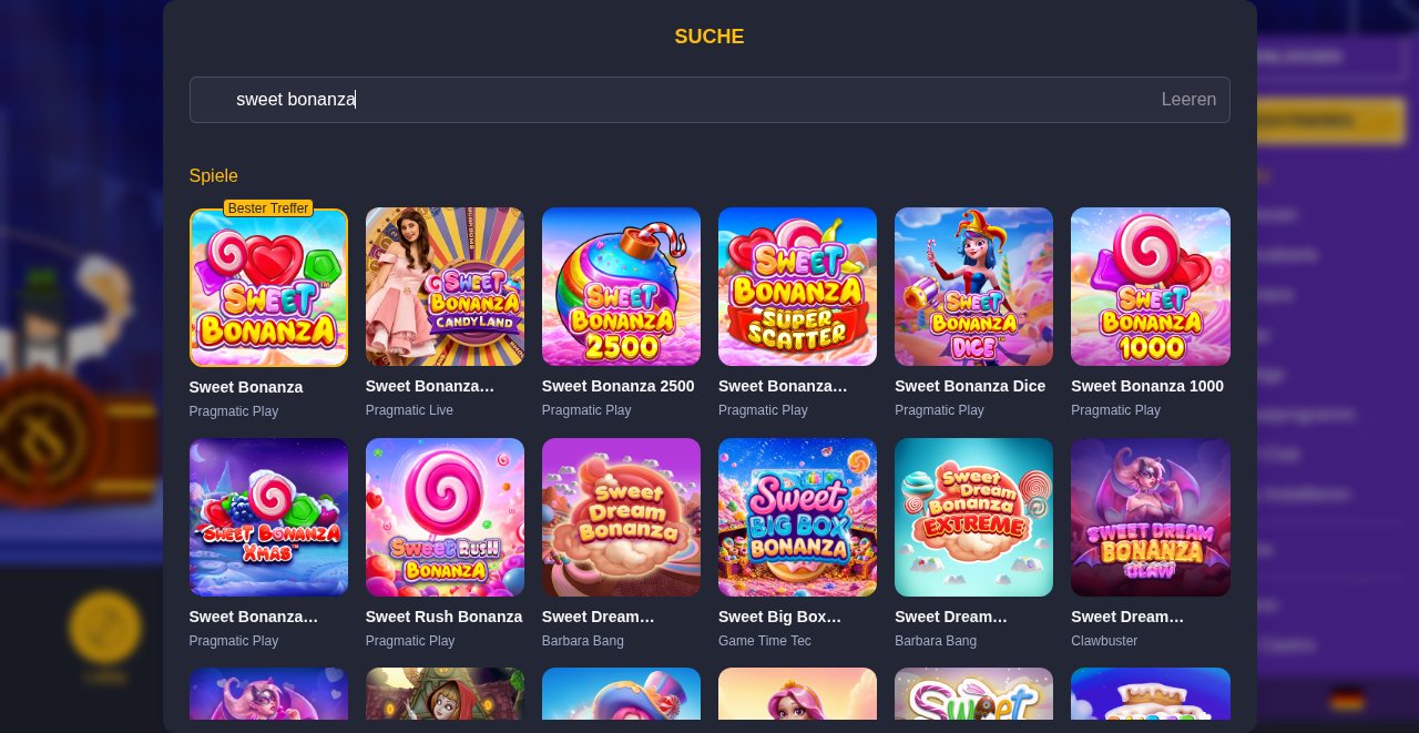 Rolling Slots Suche mit Sweet Bonanza als Bester Treffer