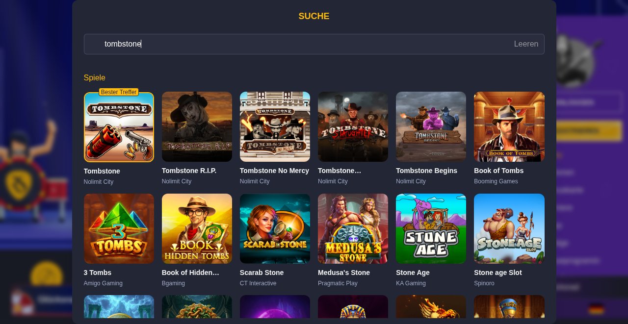 Rolling Slots Spielesuche nach Tombstone mit Tombstone, Tombstone R.I.P., No Mercy, Slaughter und Begins von Nolimit City