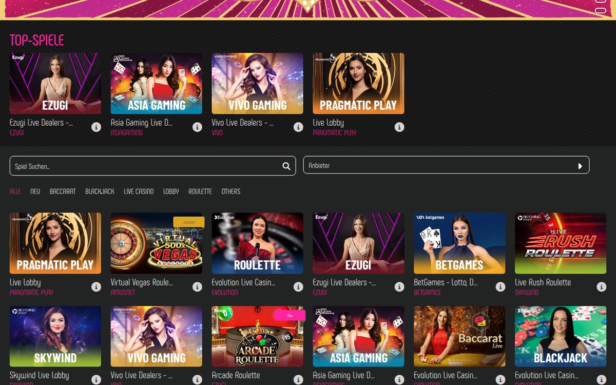 Slotilda Live-Casino mit Tischen von Evolution, Ezugi und Pragmatic Play