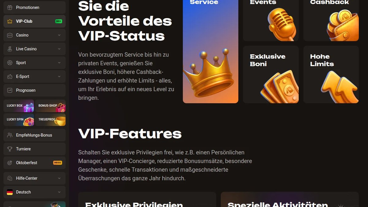 Slotlair VIP-Club mit Vorteilen wie Cashback, exklusiven Boni und höheren Limits