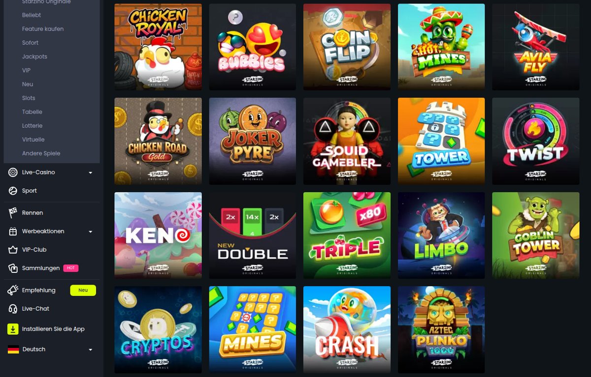 Starzino Originals mit Aztec Plinko 1000, Mines, Crash, Limbo und Keno
