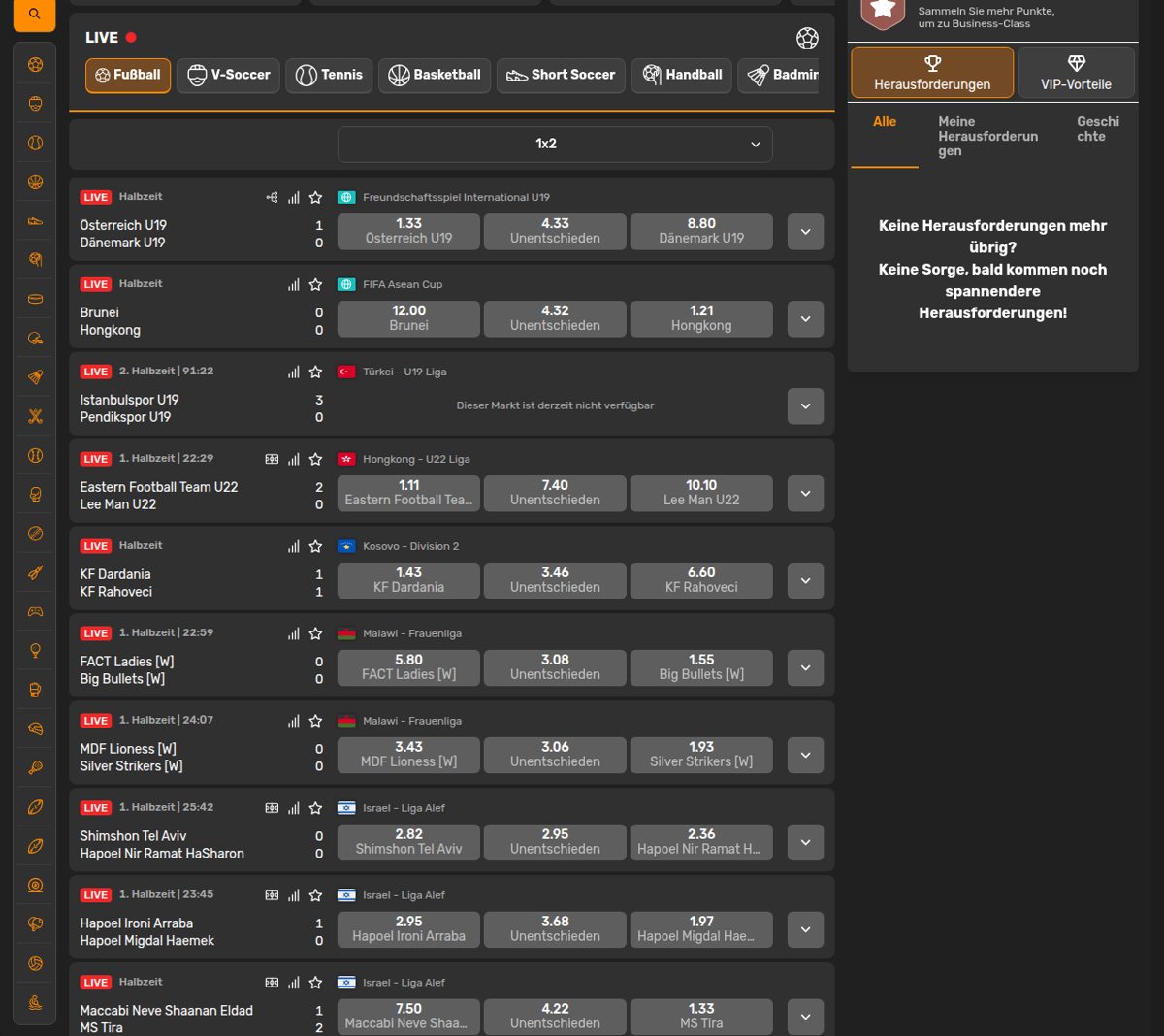 Vegadream Sportwetten mit Live-Fußball und Quoten